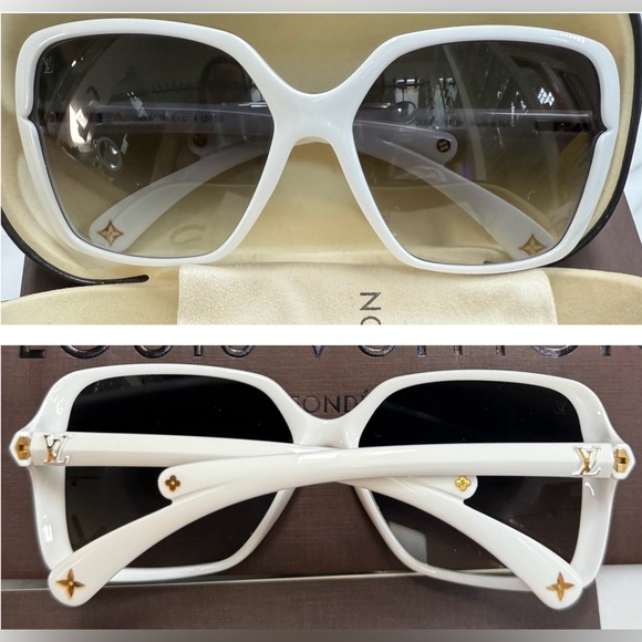 CLASSICALLY LOUIS VUITTON SUNGLASSES IN WHITE , GOLD DETAILING ON LV LOGO - Picture 7 of 16